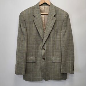 Lauren Ralph Lauren Silk Wool Sport Coat‎ Blazer Mens 41R Tan Black Glen Check